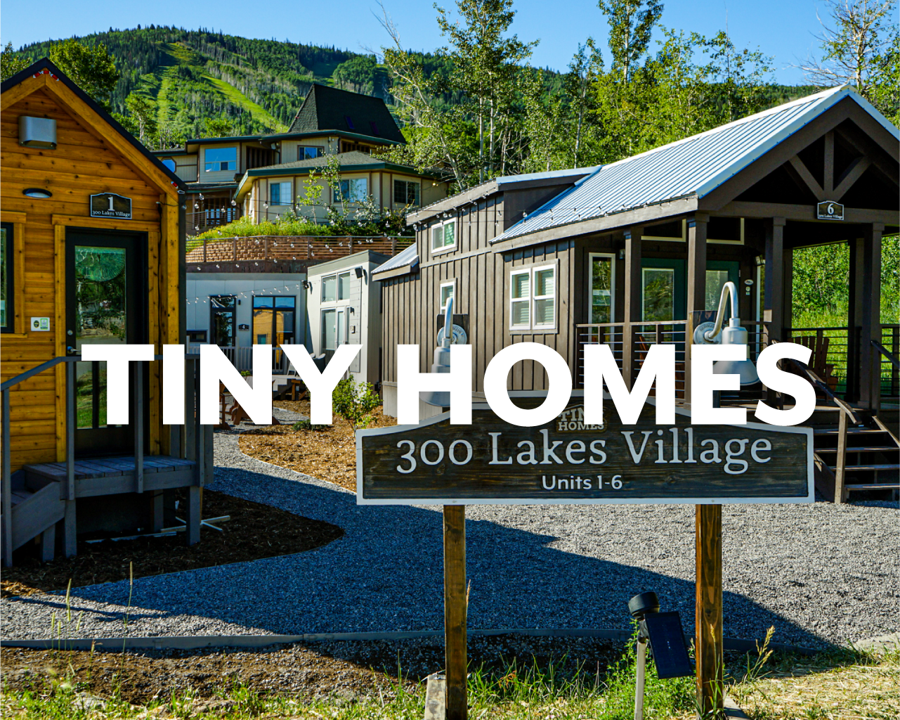 Tiny Homes button, Tiny Homes in the summer at Powderhorn Mountain Resort